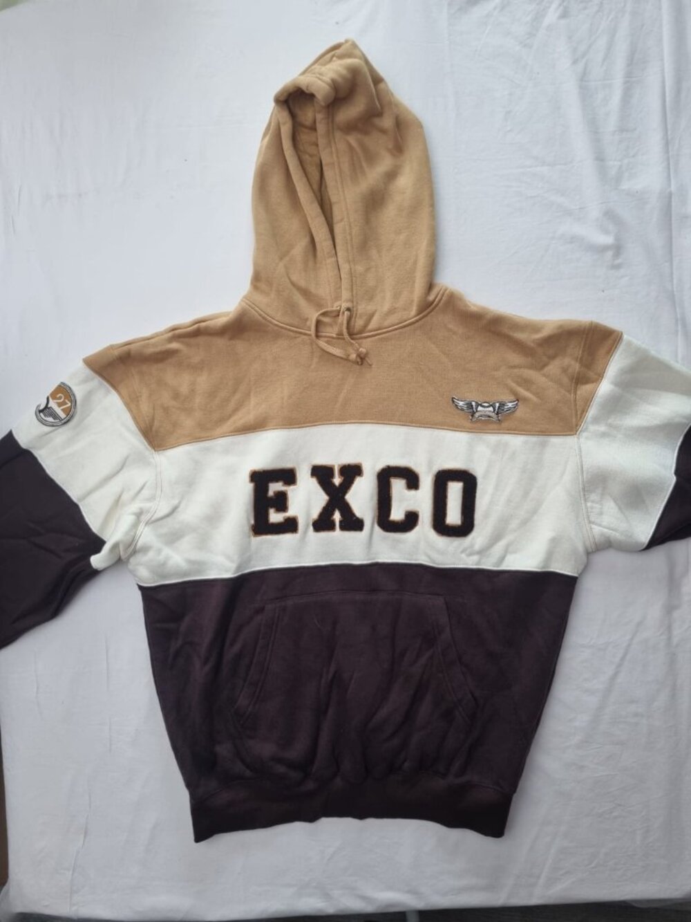 EXCO Colorblock Hoodie – Brown/Tan/White – Size L